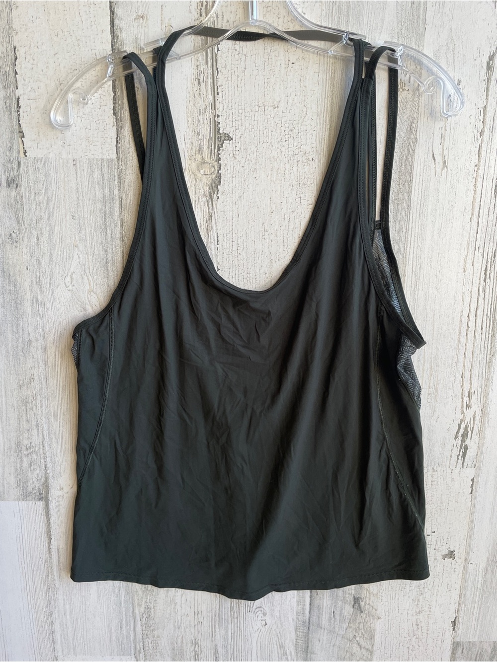 lululemon athletica Dark Khaki Green Strappy Tank Top with sheer layer SZ M - Picture 2 of 8